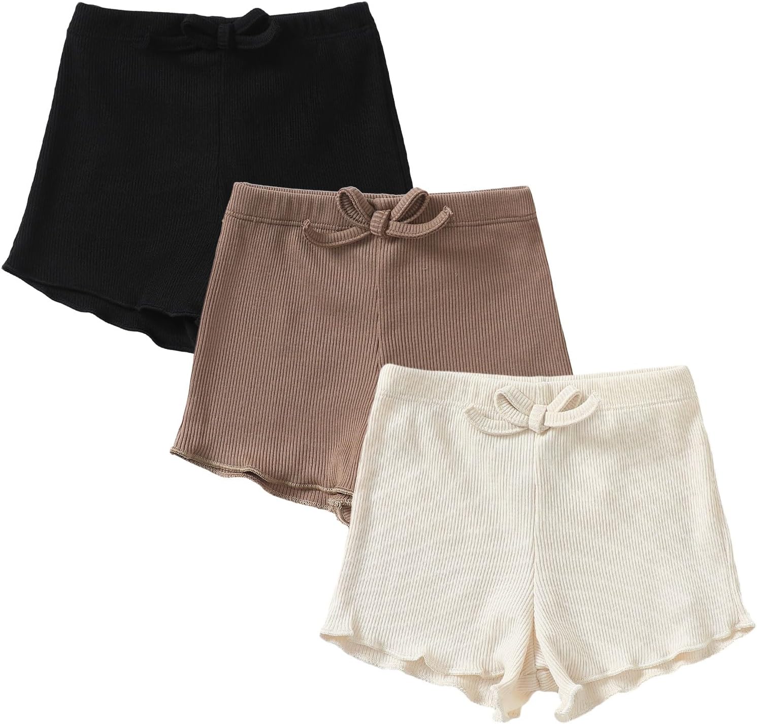 SOBOWO Toddler Girl Shorts Ribbed 3 Pack Baby Girls Solid Soft Elastic Waist Casual Playing Shorts Summer Short Pants
