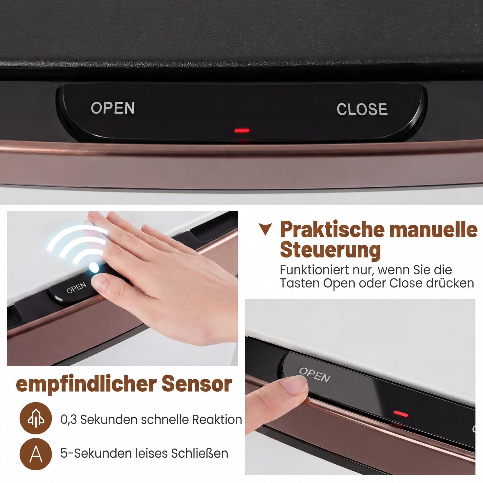 COSTWAY Elektryczny kosz na śmieci 72 l, z czujnikiem, system segregacji śmieci 2 x 11 l + 3,5 l + 46,5 l, pojemnik na odpady kuchenne, delikatne zamknięcie, do kuchni, biura (biały)