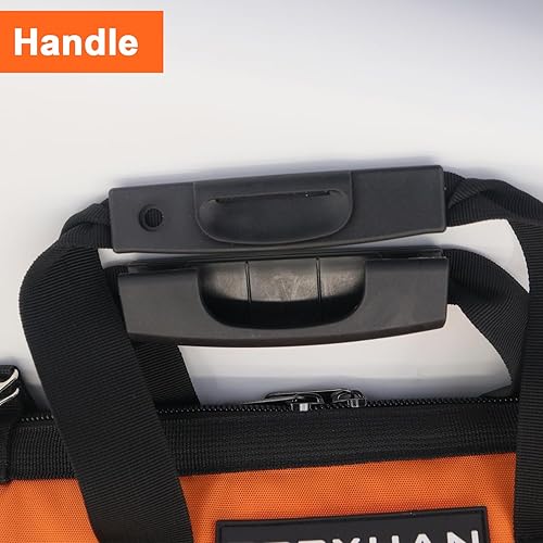 Miniatura 6 de Bolsa de herramientas de 16 pulgadas, base de plástico moldeada, resistente, impermeable, naranja, organizador de herramientas, boca ancha con