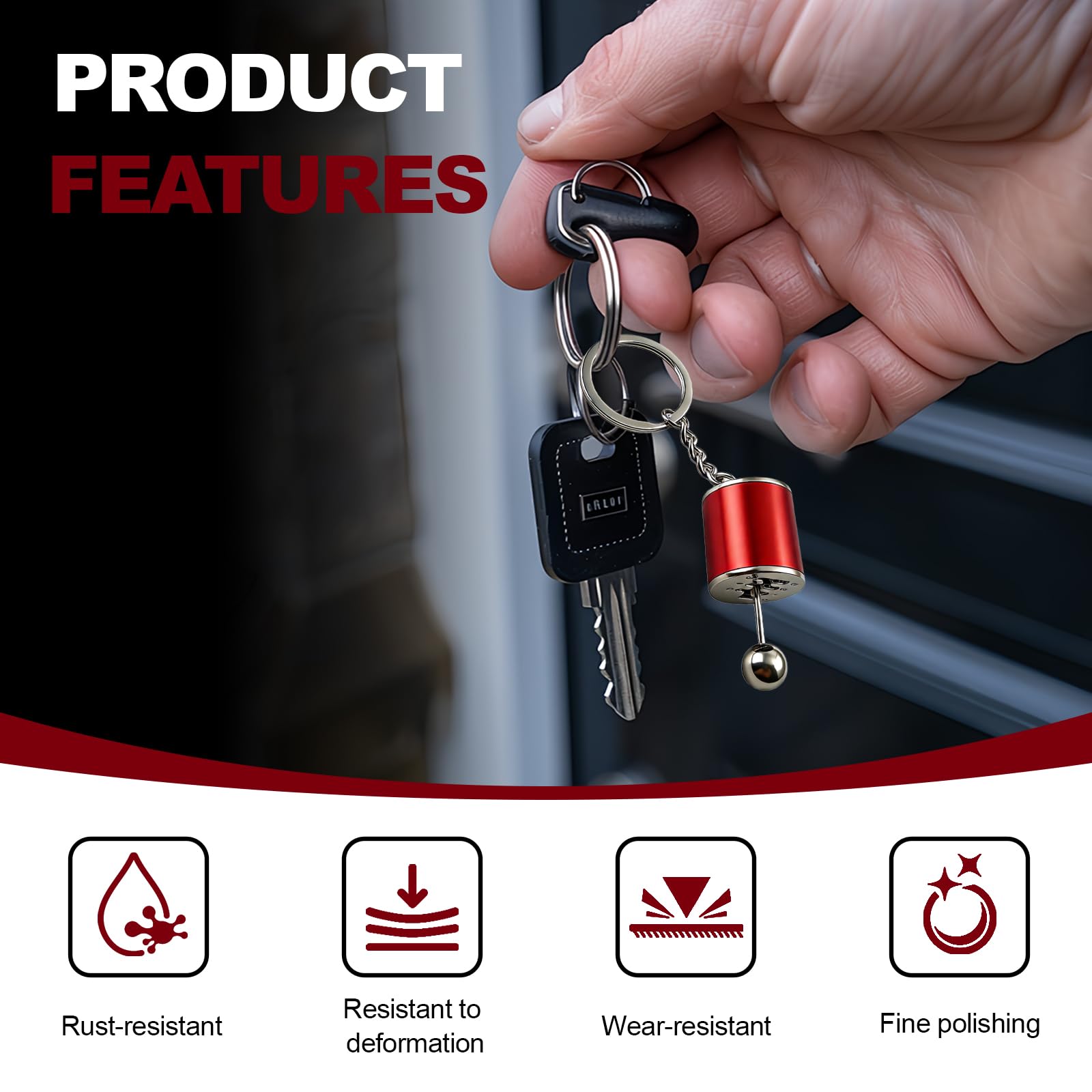 Gearbox Keychain,6-Speed Manual Transmission Stick Shift Keyring,Creative Car Shifter Gear Keyfob,Automotive Lever Keyring Fidget Toy,Shift Lever Keyrings Car Accessories for Cars Lovers Gift (Red) — view 4
