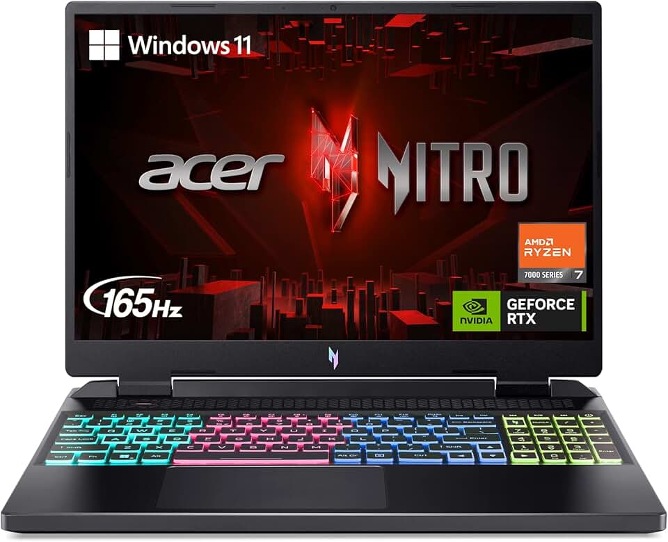Notebook gamer Acer Nitro 16, CPU AMD Ryzen 7 7840HS OctaCore, GPU para notebook NVIDIA GeForce RTX 4060, tela IPS WUXGA 165Hz de 16 polegadas, DDR5 de 16 GB, SSD de 4ª geração de 1 TB, WiFi 6E