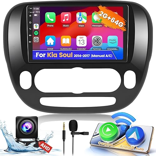 Miniatura 1 de (AC) Roinvou 2+64G Android CarPlay Stereo para Kia Soul 2014-2017, CarPlay inalámbrico integrado con Android Auto, pantalla táctil de 9 pulgadas en