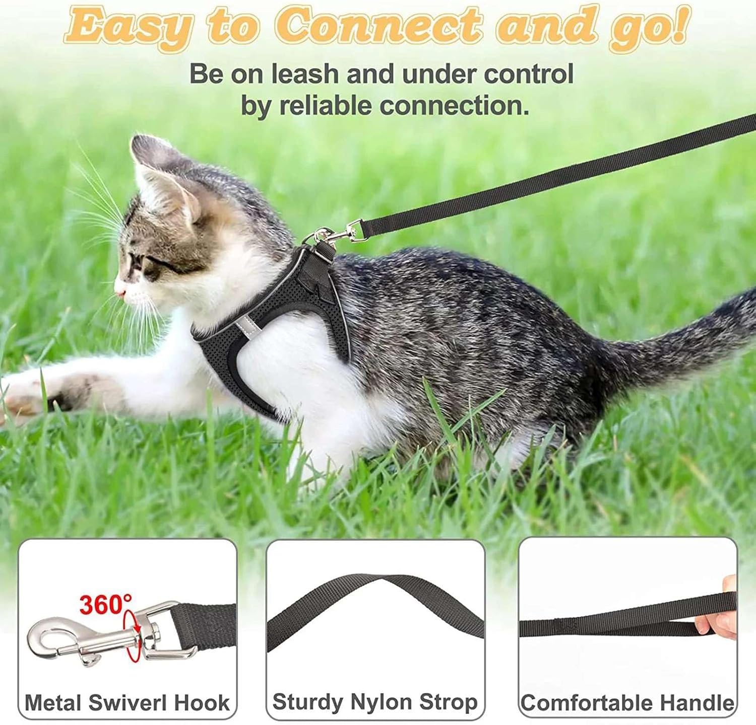 Cat Harness and Leash for Walking Escape Proof, Adjustable Kitten Vest Harness Reflective Soft Mesh Puppy Harness