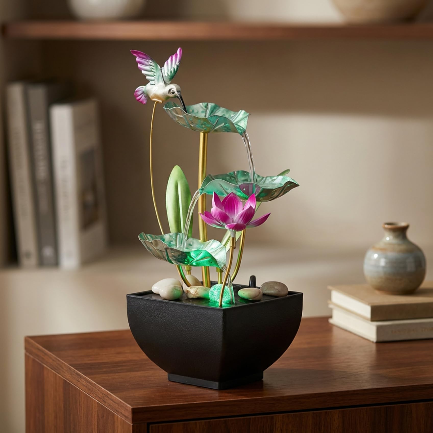 Fontaine d'eau de Table, Cascade de Bureau à 3 Niveaux avec lumières et Roches, fontaines d'eau 'intérieur pour la Maison, Le Bureau, la Chambre à Coucher, Style 2