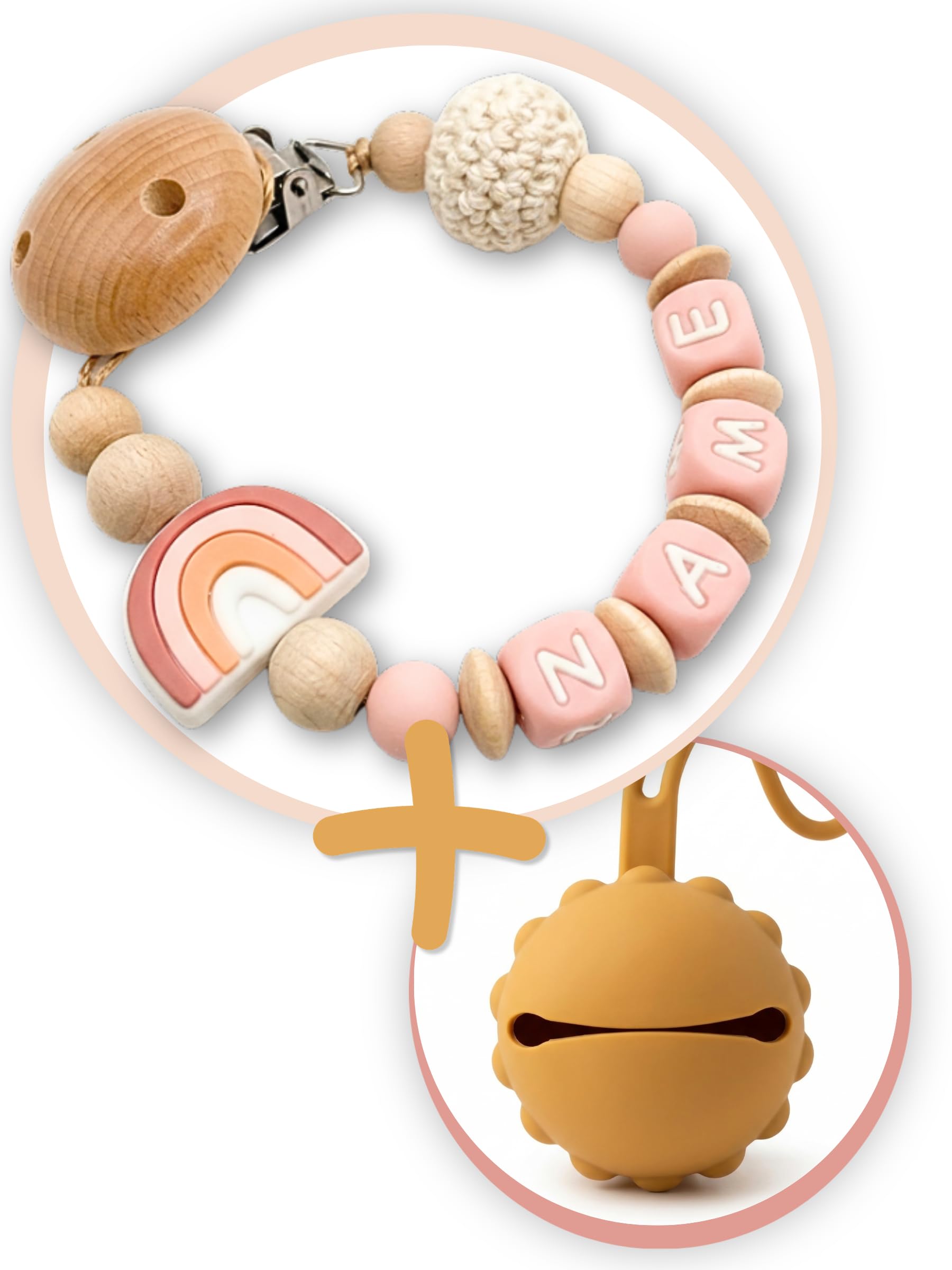 Schnullerkettenwelt Schnullerkette mit Namen - personalisiert aus Silikon und Holz für Baby Mädchen & Jungen mit Wunschname (Rosa) - 2