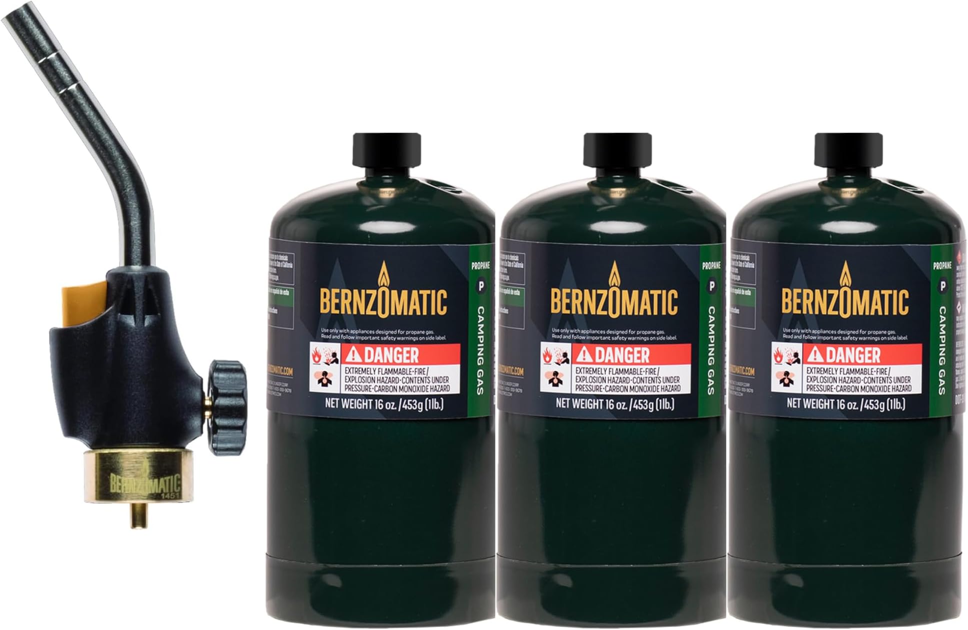 BERNZOMATIC Worthington 336737 WT2301 Trigger Start Propane Torch (2301 Torch + 3 Camping Gas Bottles)