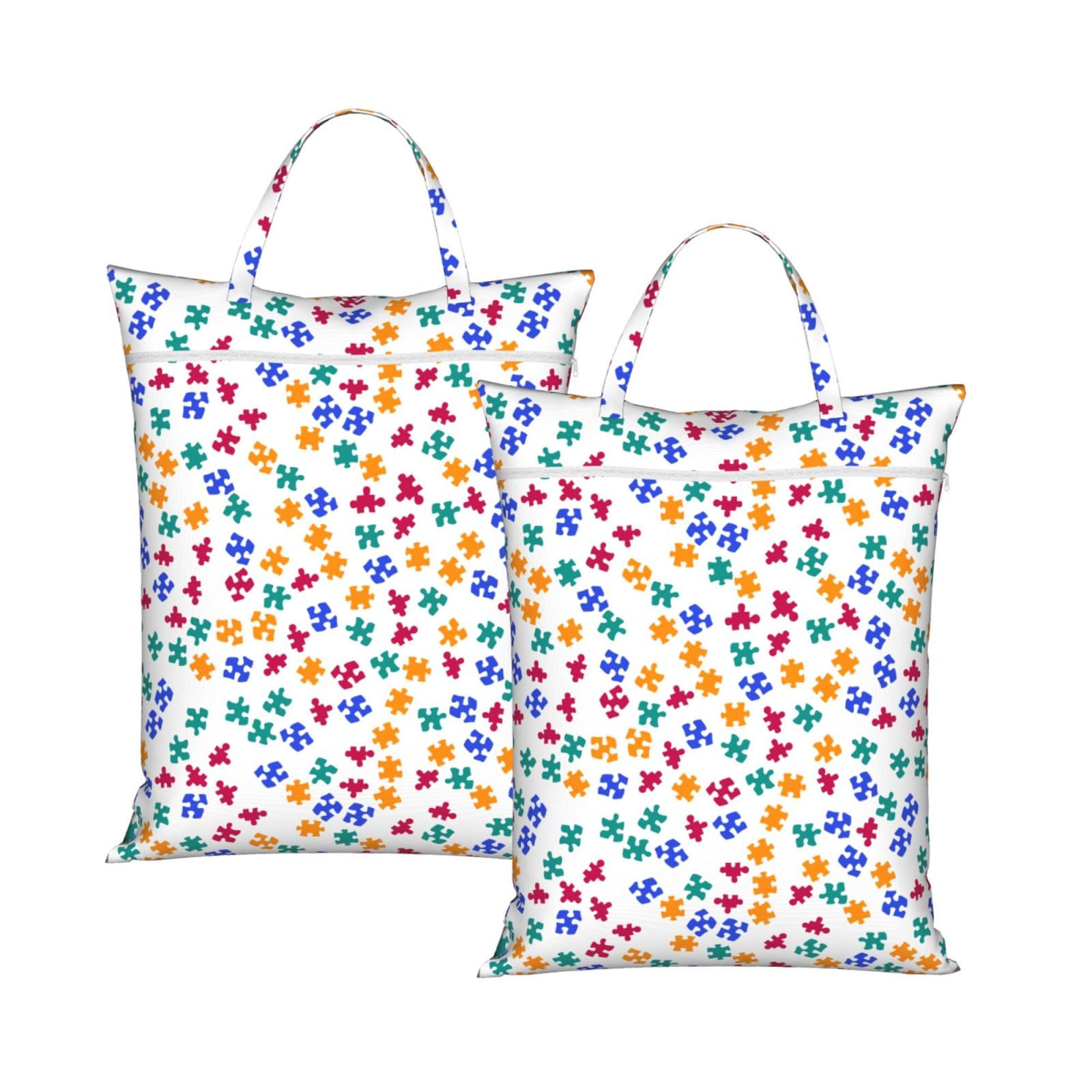 Cyanlit 2Pcs Autism Awareness Pattern 2 Pcs Large Travel Laundry Bags Waterproof Wet Dry Bag For Travel,Swimming