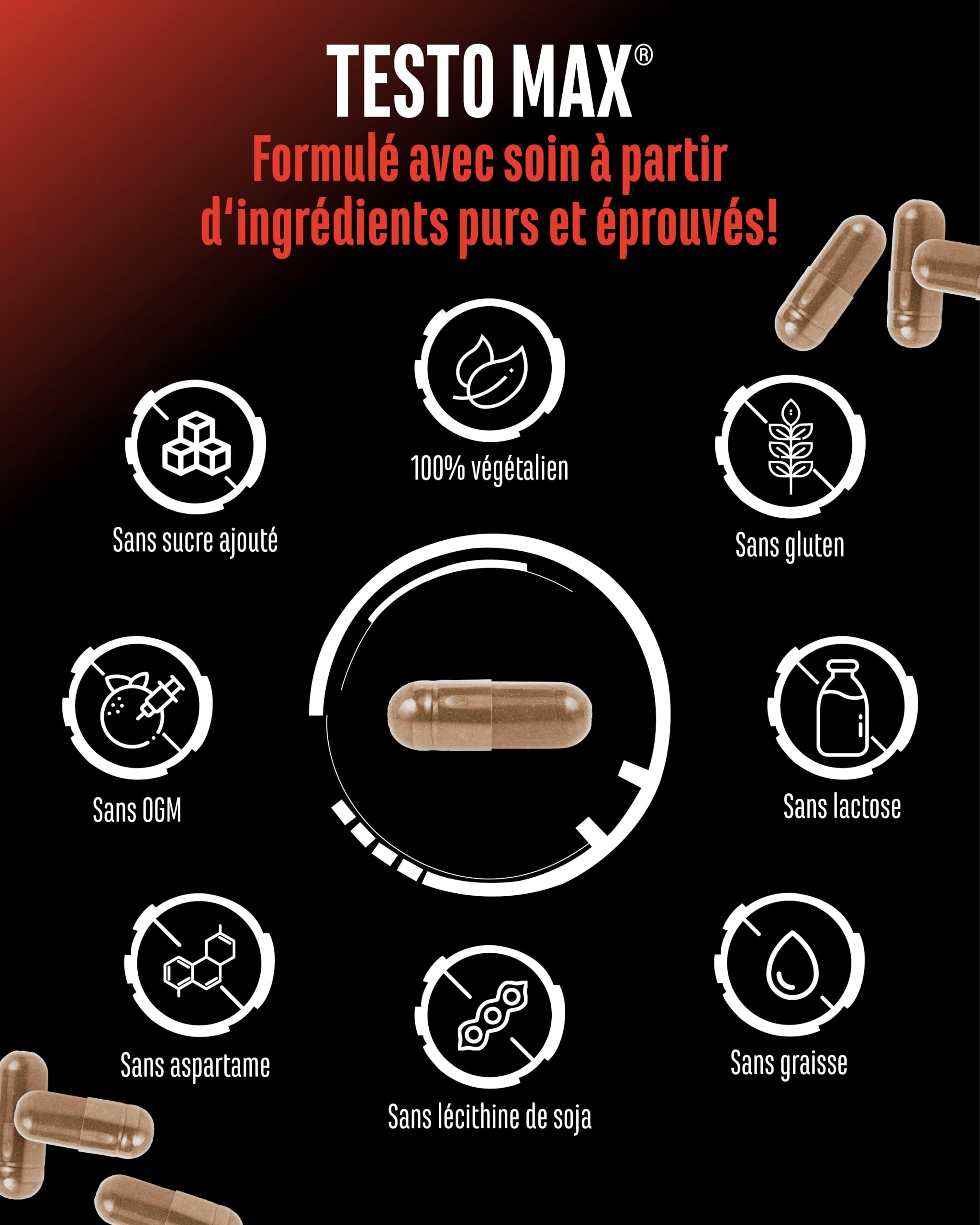 Testo MAX® - 270 Gélules - Extra Forte Dose avec 7323 mg par Dose Journalière - avec Acide D-Aspartique - Tribulus - Extrait de Maca - Bore - Zinc - Acides Aminés - Végan | Avec acide D-asparaginique, tribulus et maca, 7323 mg par dose journalière, avec b