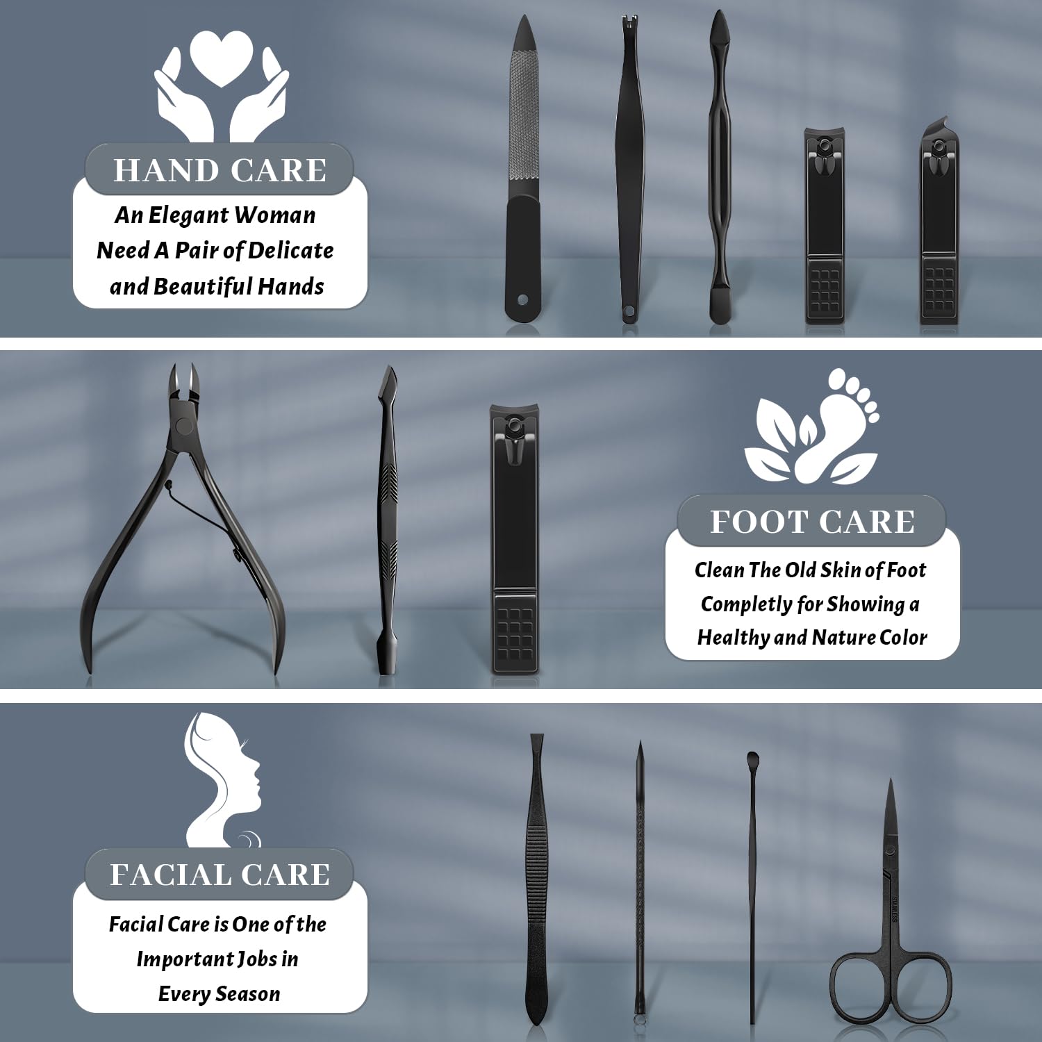 12-Częściowy Zestaw do Manicure, Narzędzia do manicure i Pedicure, Profesjonalny Zestaw do Manicure, Zestaw do Czyszczenia Paznokci w Domu, Zestaw do Pielęgnacji Paznokci z Czarną Skórzaną Podróżną
