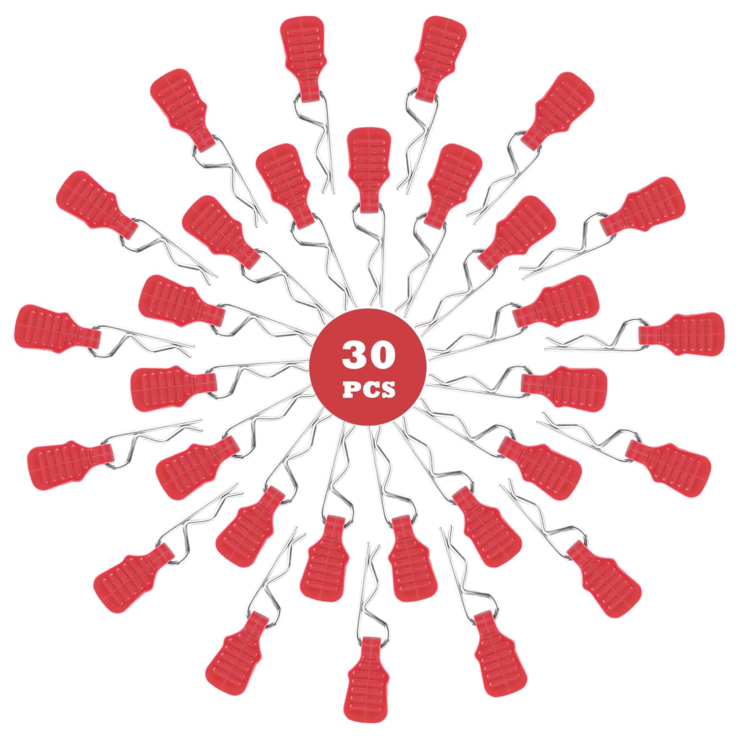 30 Pieces 1mm Universal RC Body Clips with Pull Tabs Car Clips RTR Clip Pins H165 Spare Parts for 1:14 1:16 1:18 Scale Redcat HPI Himoto HSP Exceed RC Car SCX24 TRX4M Truck (Red)