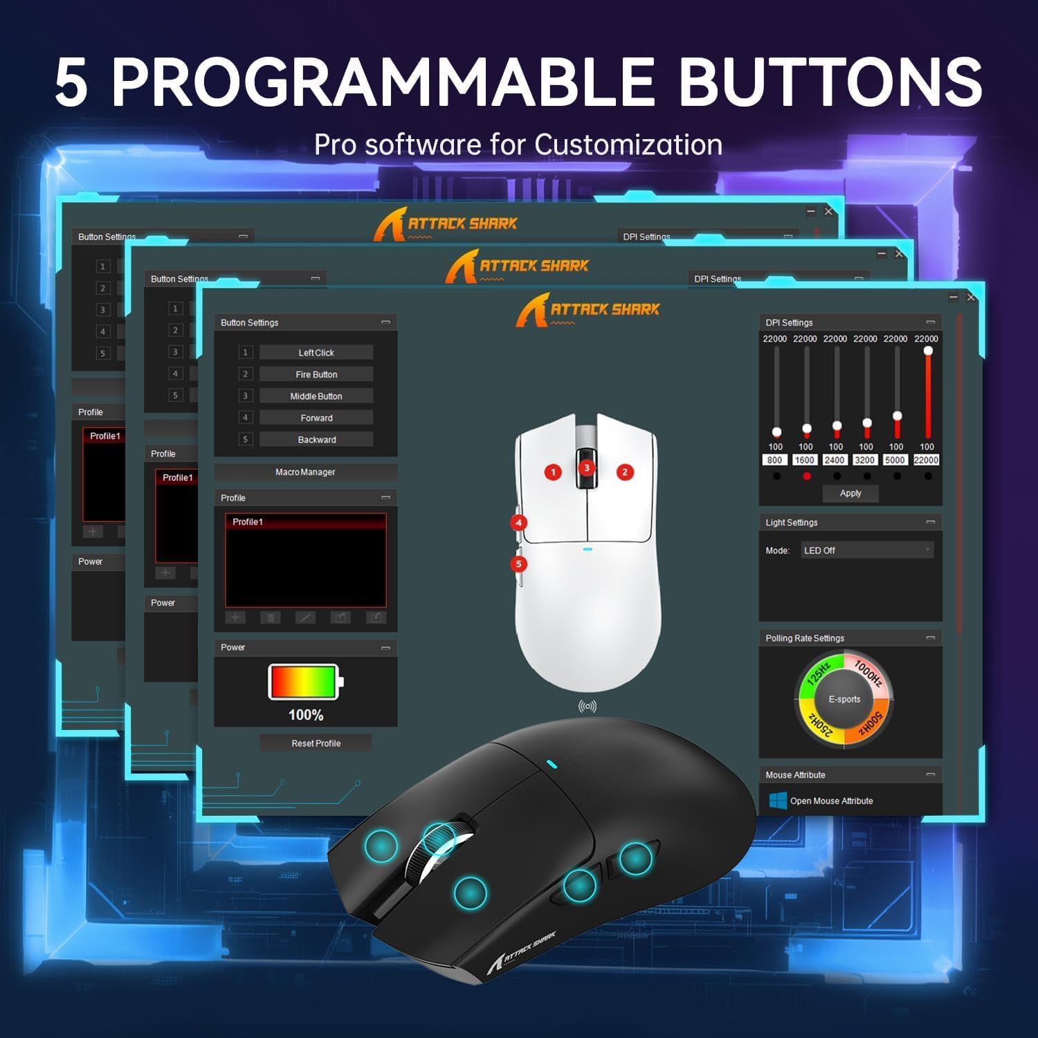 Mouse Gamer ATTACK SHARK X11 Sem Fio Tri-Mode (2.4G/Bluetooth/USB) Com Base RGB – Ergonômico, Alta Precisão (Preto)
