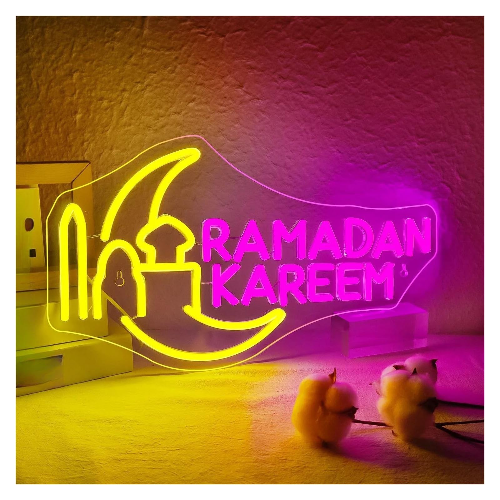 LEMST Signs Lamp Ramadan Neon Sign for Wall Decor Eid Moon Night Lights Room Decoration for Bedroom Home Party Art Signs 42x25cm