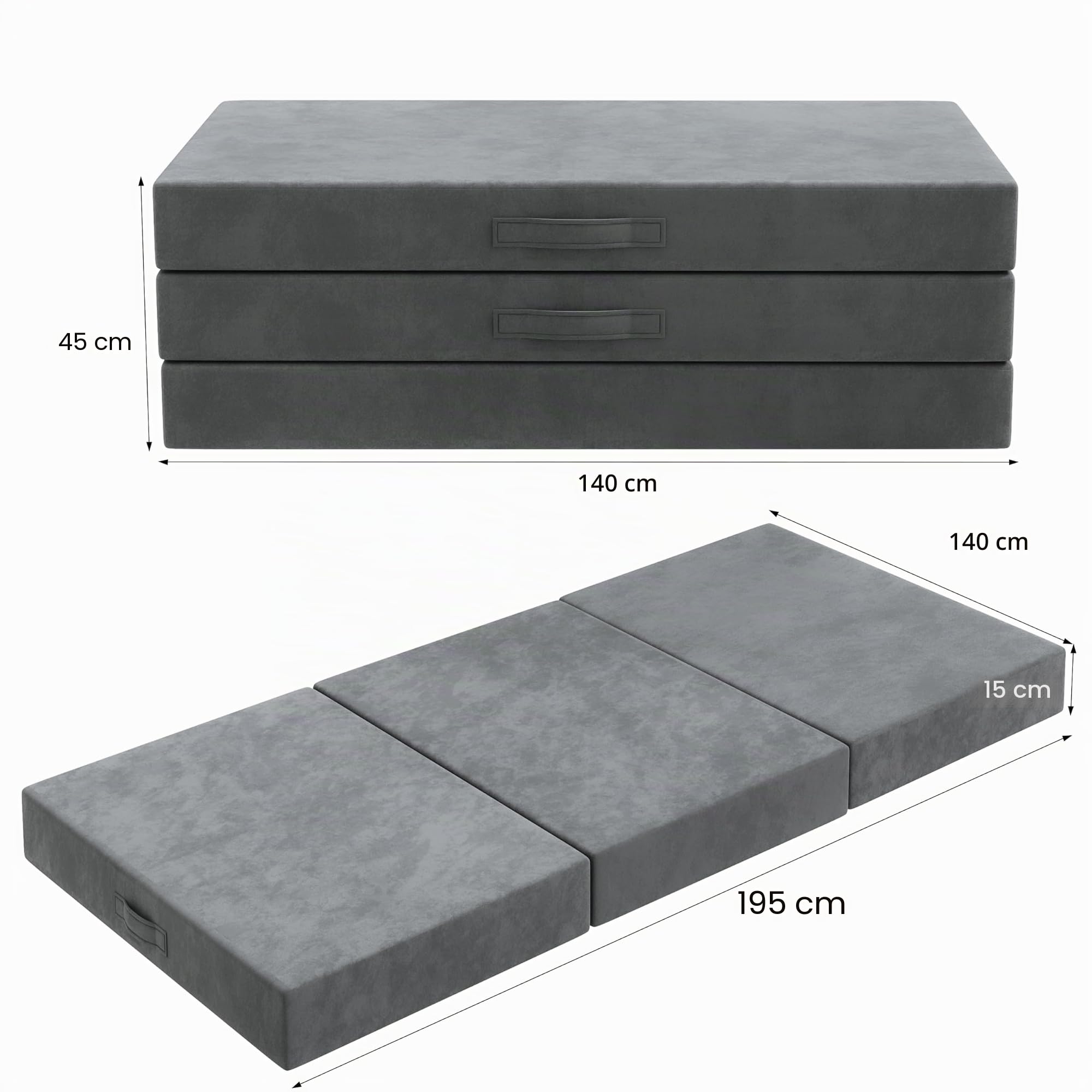 Materasso Pieghevole Matrimoniale, 140 x 195 cm materasso matrimoniale per Ospiti, 15 cm Materasso per Divano Letto Sfoderabile e Lavabile per viaggi, campeggio, pavimento, letto