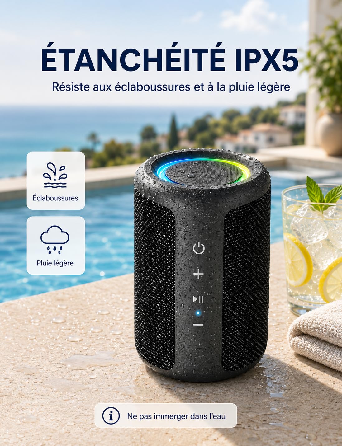 Enceinte Bluetooth Portable 15W Bluetooth 5.3 15H Autonomie Mini Haut-Parleur sans Fil TWS IPX5 Étanche