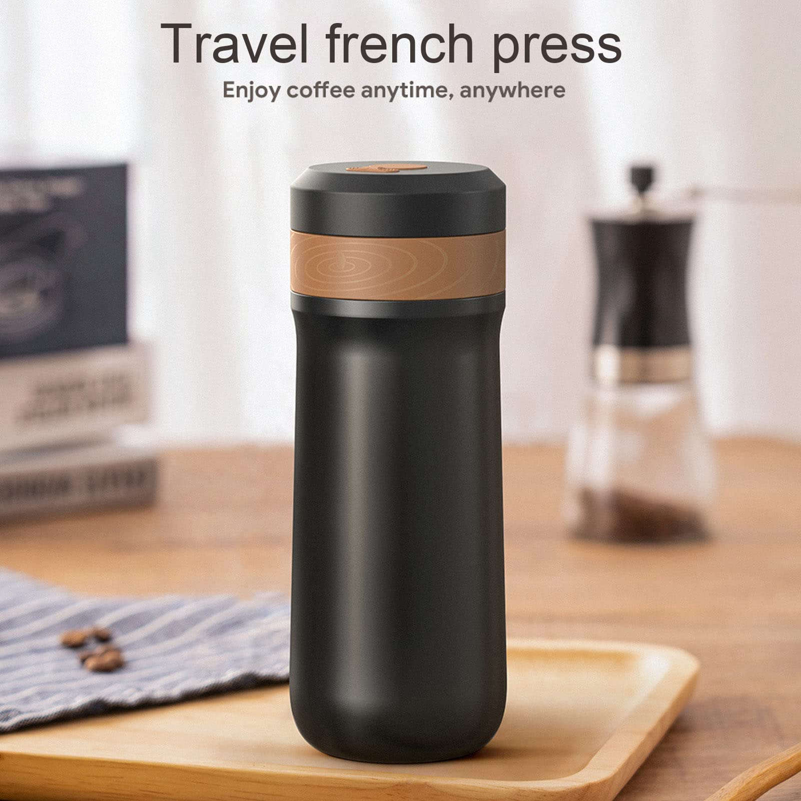 1 Pc Travel French Press Coffee Maker, Clear Coffee Press, Outdoor Portable Coffee Pot Stainless Steel Insulated Travel Mug with Coffee Grounds Filter