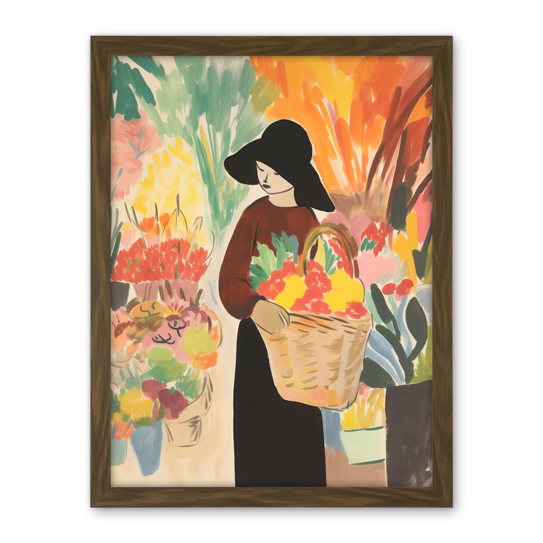 Artery8 At the Flower Market Danish Pastel Aesthetic Watercolour Painting Floral Bouquet Artwork Framed Wall Art Print 18X24 Inch