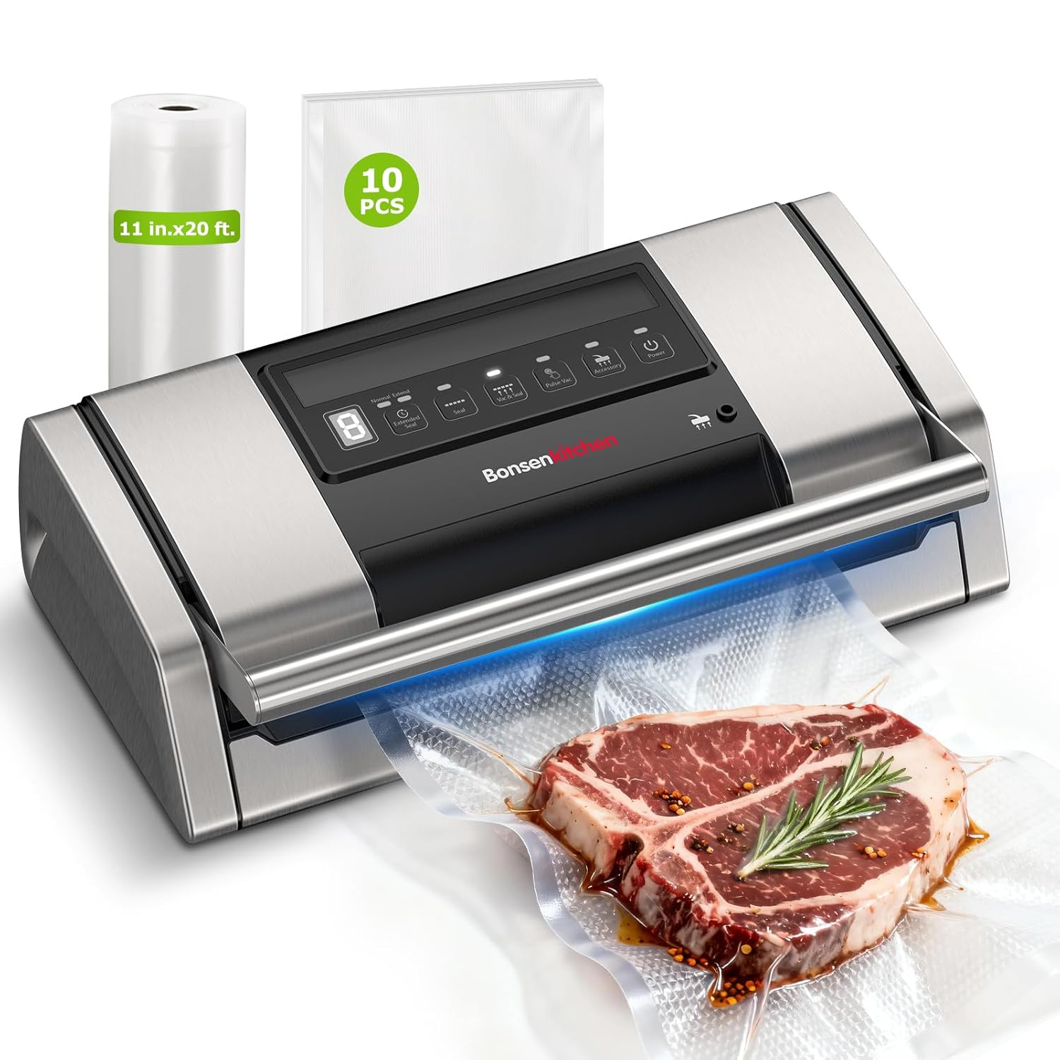 Bonsenkitchen Vacuum Sealer for Food Easy-Lock Handle Vacuum Sealer Machine with Bag Clip Built-in Cutter and Bag Storage