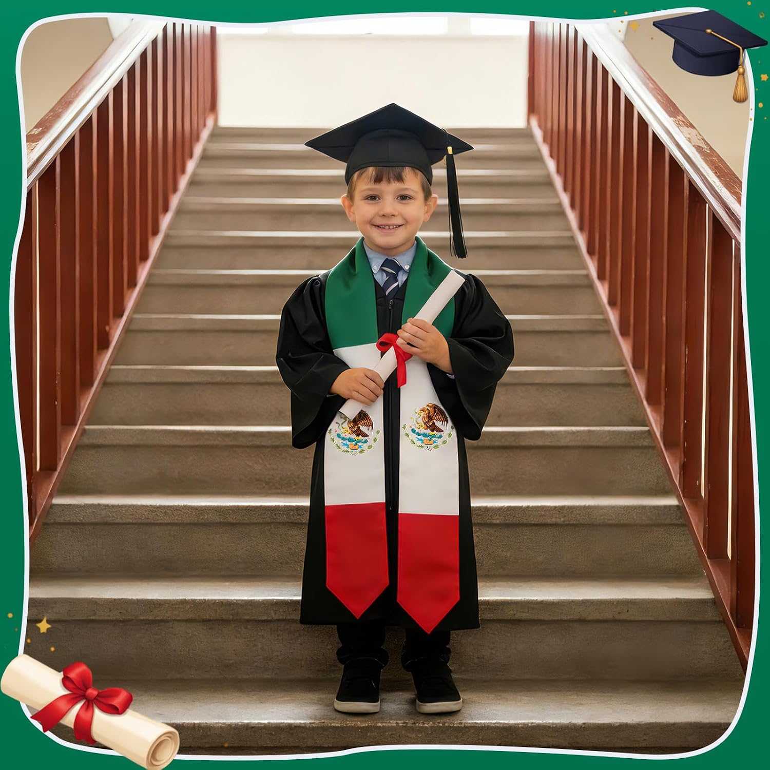 Sasylvia Mexican Kids Graduation Stole Sash Country Flag Grad Stole for Kindergarten Students