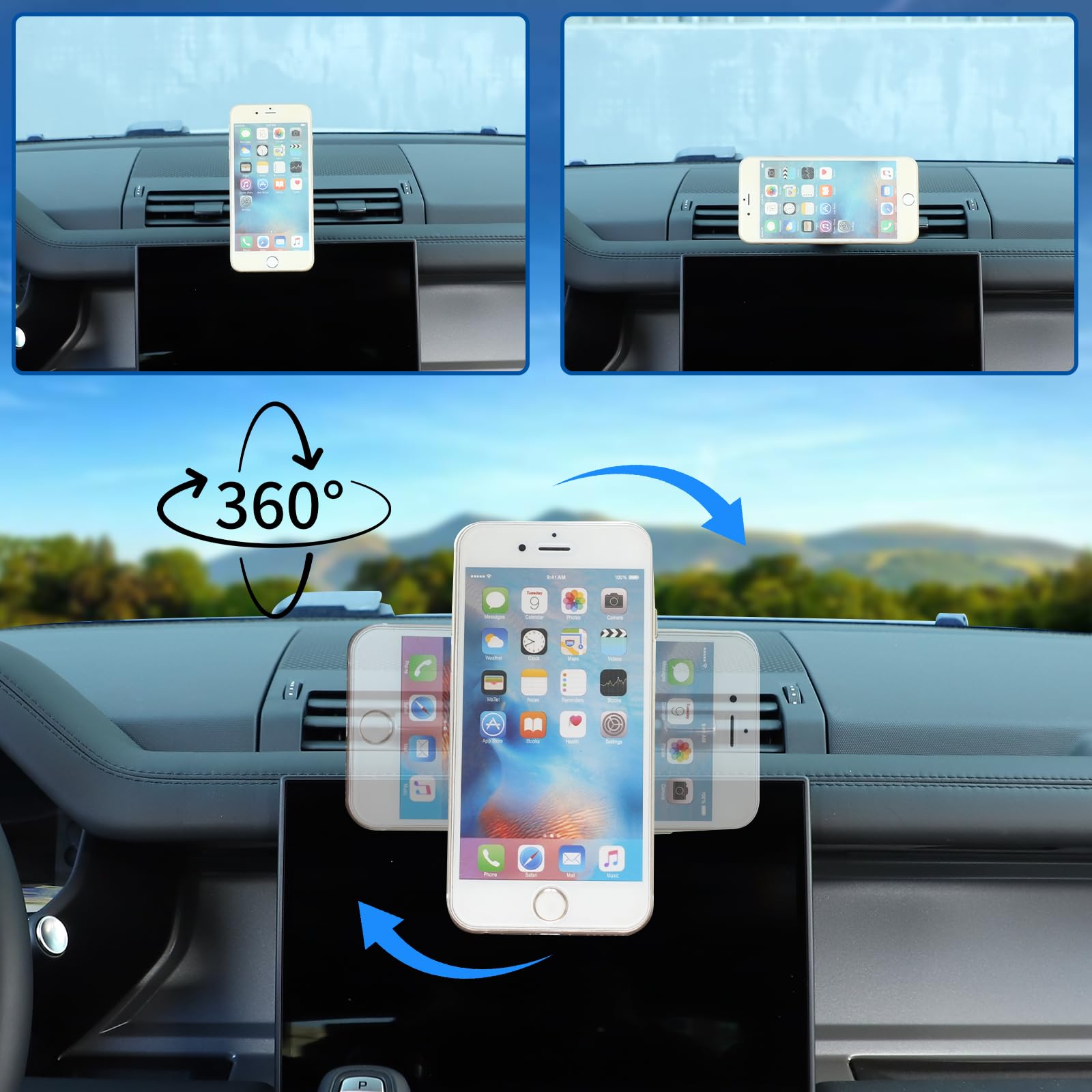 Supporto magnetico per telefono da auto, in acciaio al carbonio nero, supporto per bocchetta dell'aria, compatibile con LR Defender L663 90 110 130 2020-2023, supporto per telefono fisso per