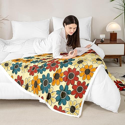Miniatura 4 de Manfei Daisy Flowers Flannel Fleece Throw Blanket 60"x80" 90s Groovy Daisies Fuzzy Blanket for Sofa Couch Retro Hippie Flowers All Season Bed