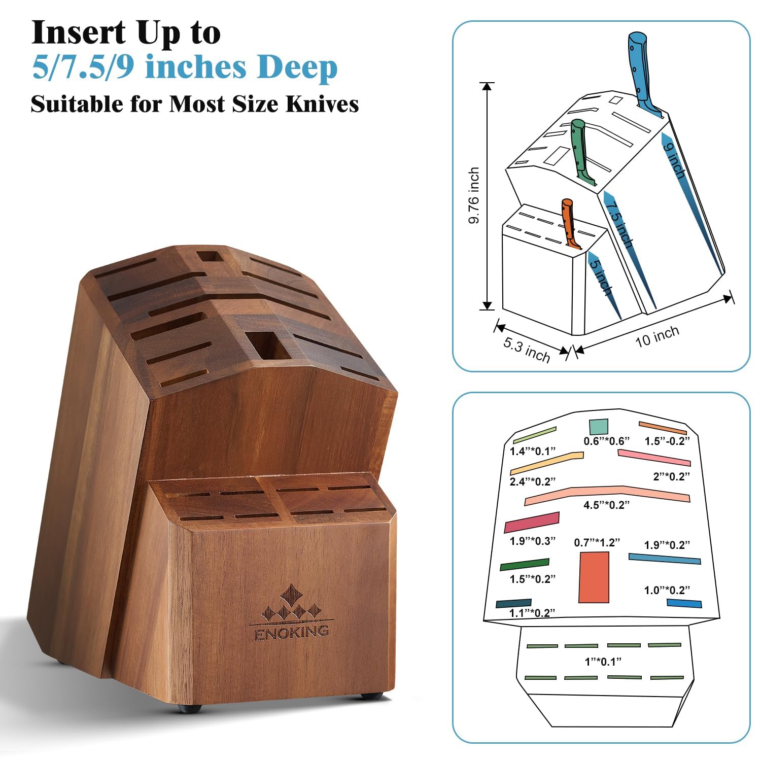 ENOKING Knife Block without Knives, Large Knife Holder- 20 Slots Acacia Wood Universal Knife Block, Butcher Block Countertop for Knife Storage Organizer