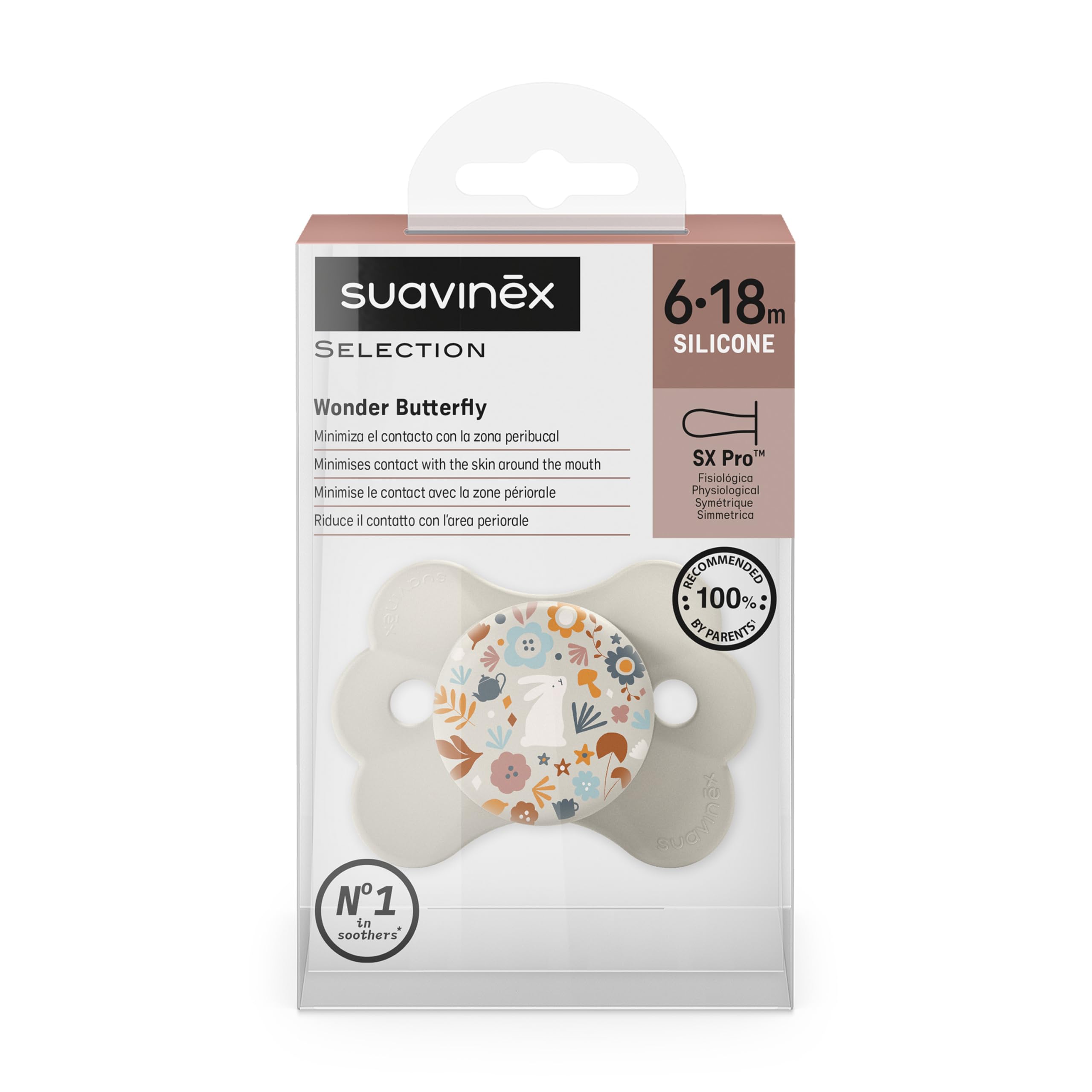 Suavinex, Chupete para Bebés 6/18 Meses, con Tetina Fisiológica de Silicona SX Pro, Tetina Simétrica, Plana y Flexible, Respeta el Desarrollo Bucodental, Evita Rozaduras, Wonderland Beige — view 3