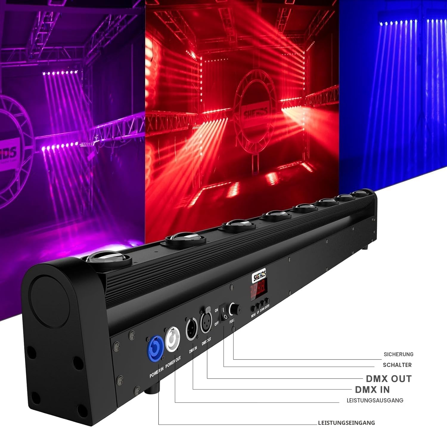 SHEHDS Moving Head Licht Bar LED 8x12W RGBW 4IN1 Strahl- und Blitz-Effekt 8° Linsenwinkel Bühnenlicht Bar 180° Neigung DMX- und Soundsteuerung DJ-Lichter Bar