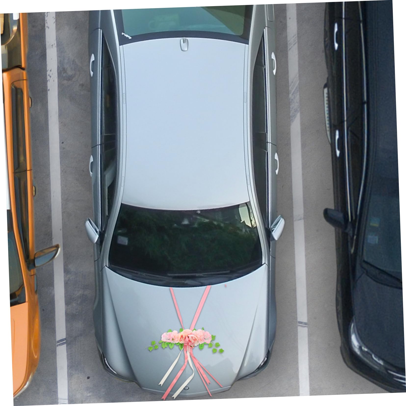 Décoration de Voiture de Mariage avec Roses en Soie, Ruban pour Capot, Fleurs Artificielles Rose, Installation Facile pour Cérémonie