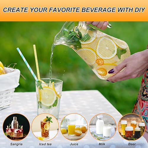 Miniatura 5 de Moretoes Jarra con tapa, jarra de agua transparente de plástico de 68 onzas, jarras inastillables para bebidas, jarra de bebida acrílica