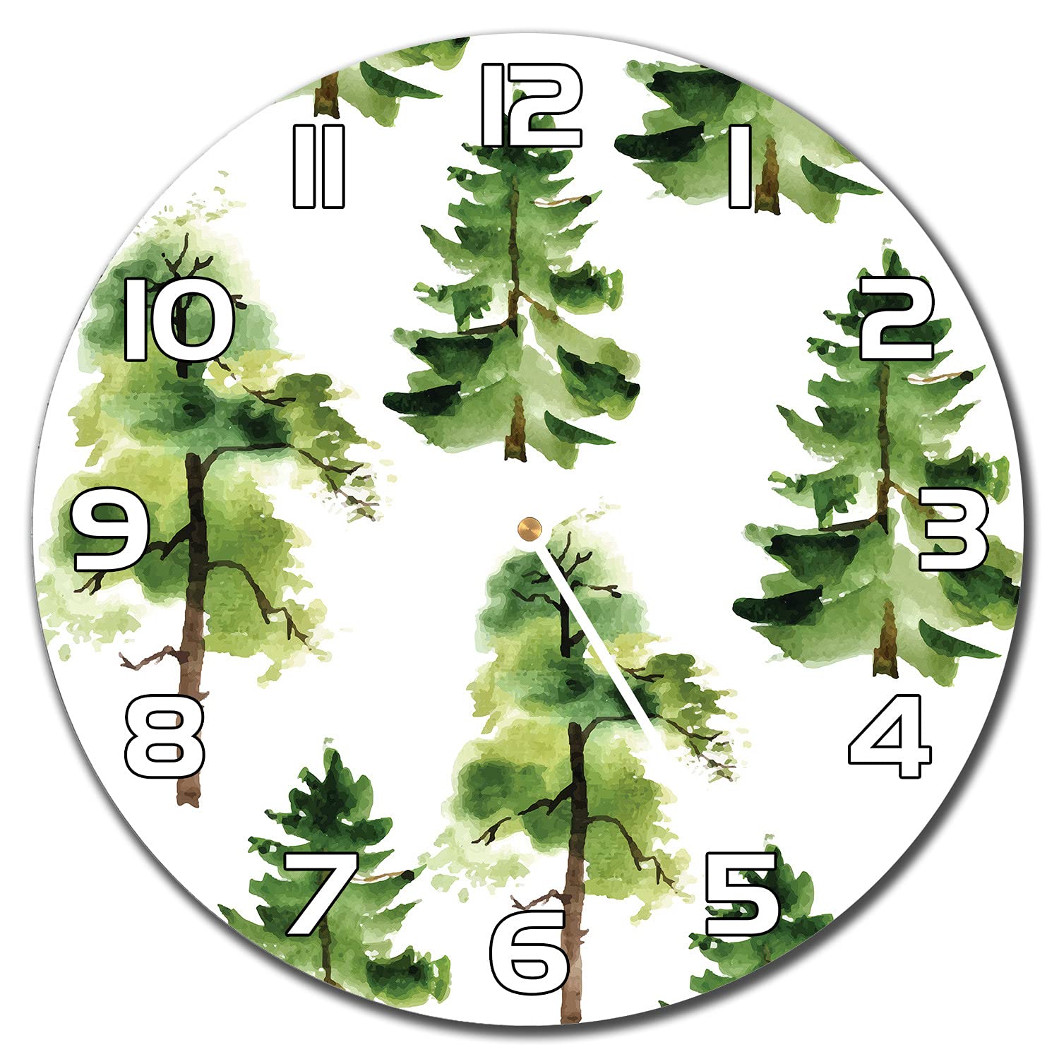 Horloge en verre silencieuse avec impression foret pour habiller un mur vide avec un style moderne