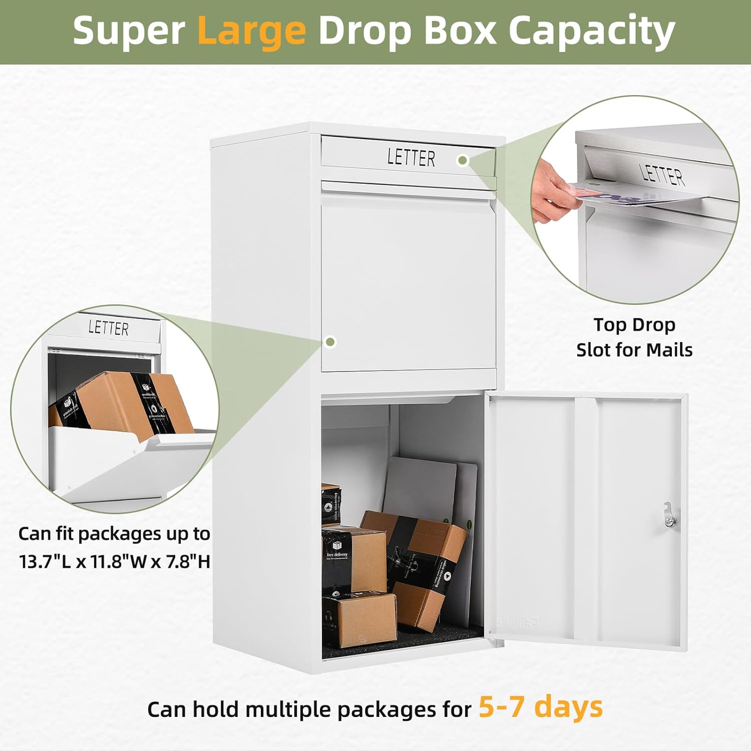 Package Delivery Boxes for Outside,Extra Large Package Drop Boxes,Anti-Theft Lockable Parcel Delivery Box for Outside Porch with Secure Storage Compartment, Large Modern Mailbox for Outside - Image 3