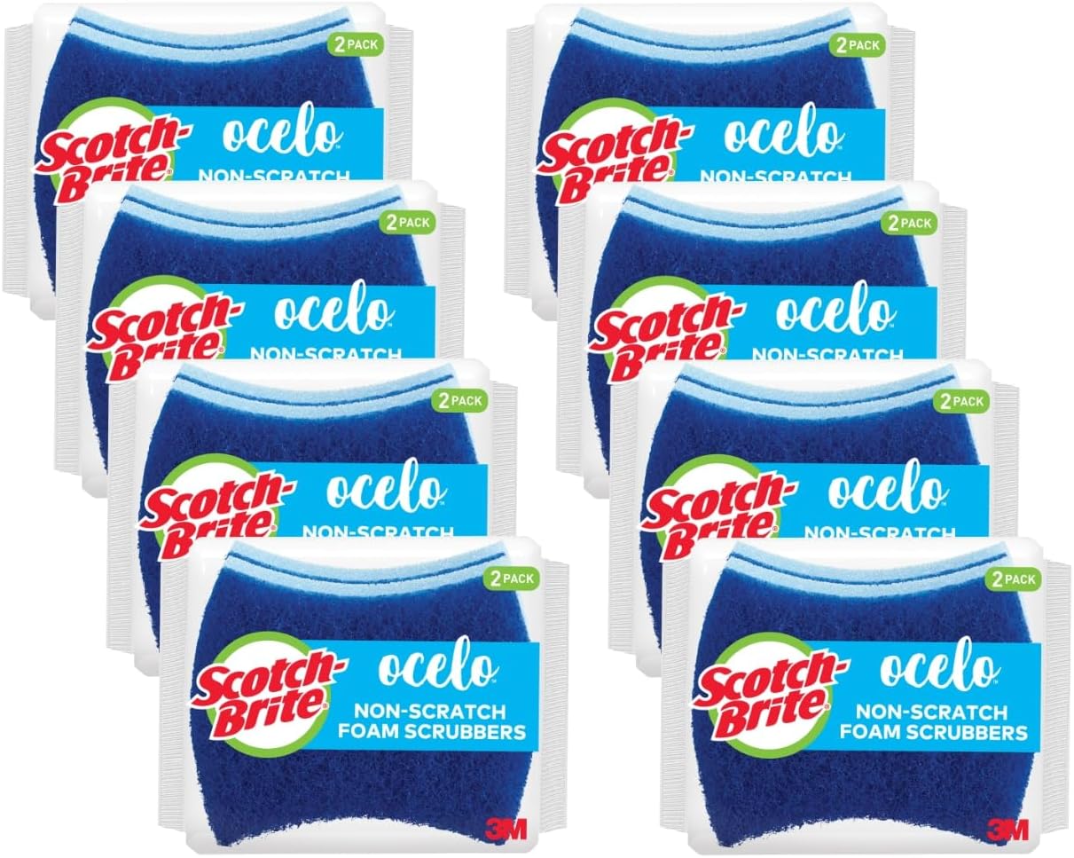 Scotch-Brite ocelo Non-Scratch Scrub Sponges, Assorted Designs, 32 Sponges, 4 Count (Pack of 8)