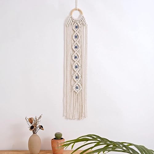 Miniatura 4 de Colgante de pared de macramé bohemio, hecho a mano, decoración de pared de mal de ojo, atrapasueños para dormitorio, hogar, apartamento, regalo de