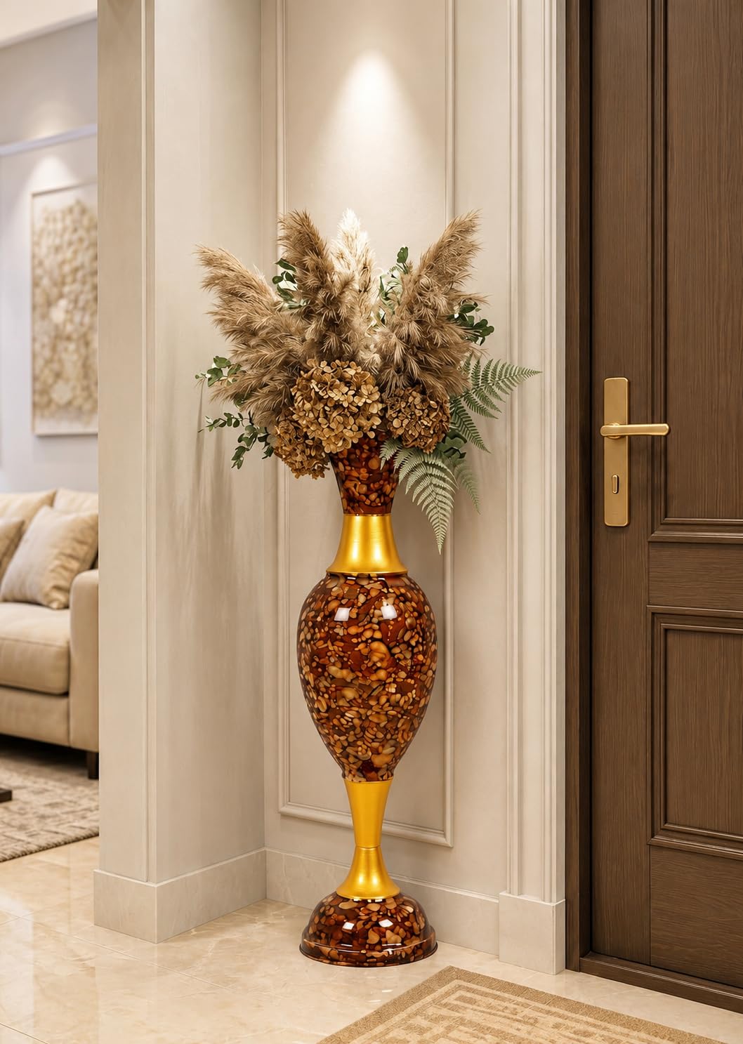 AdiCollar Lite Brown Metal Vase for Living Room Corner - 24 Inch Floor Vase 2 Feet Long, Antique Walnut Marble Texture Flower Vase for Home Decor Long Size, Warm Aesthetic Decorative Items (Brown)-image-27