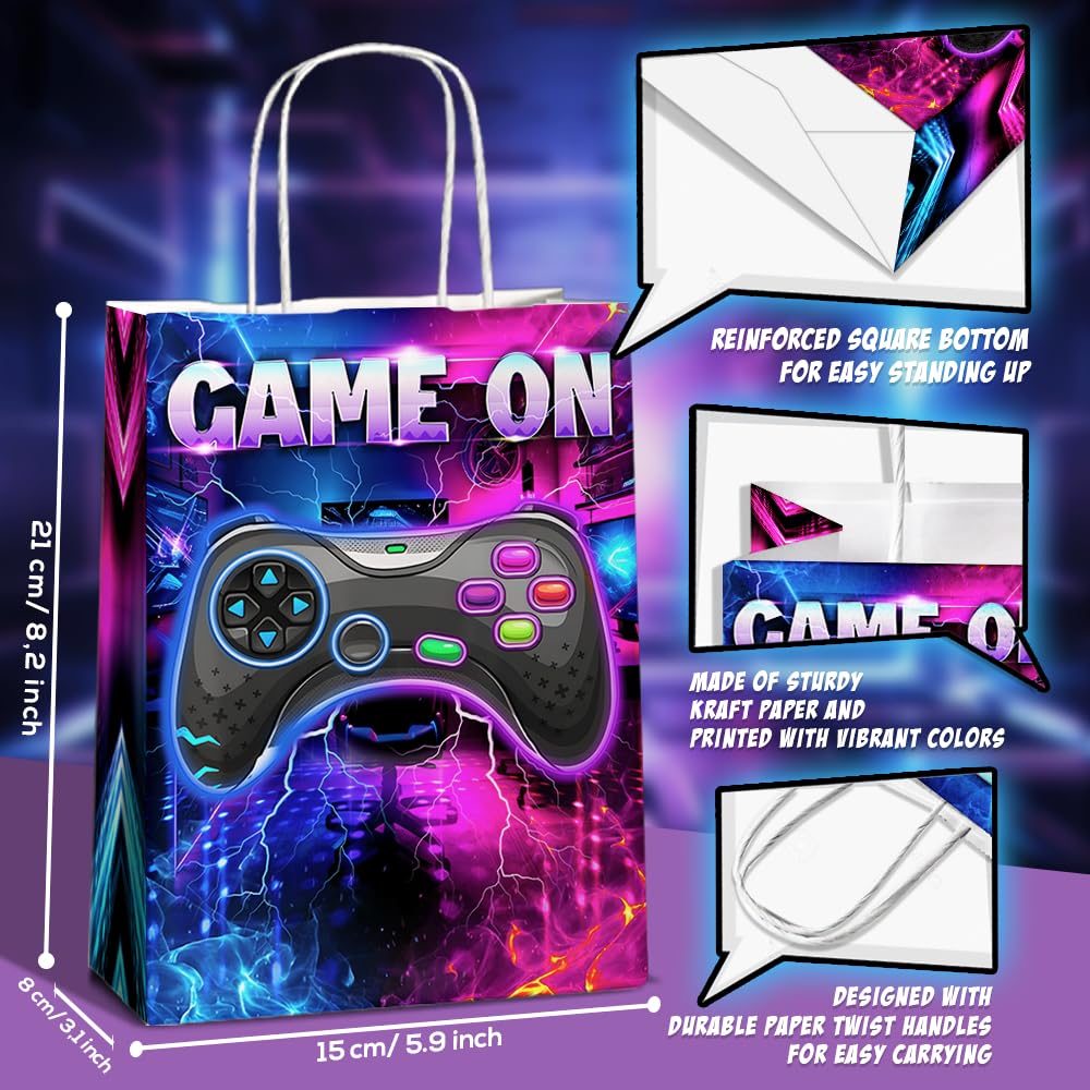 JOYGATHER 24 bolsas de recuerdos de fiesta de jugadores con asas, bolsas de regalo de videojuegos, bolsas de regalo, bolsas de dulces con 2 tipos diferentes, bolsas de papel kraft para juegos para