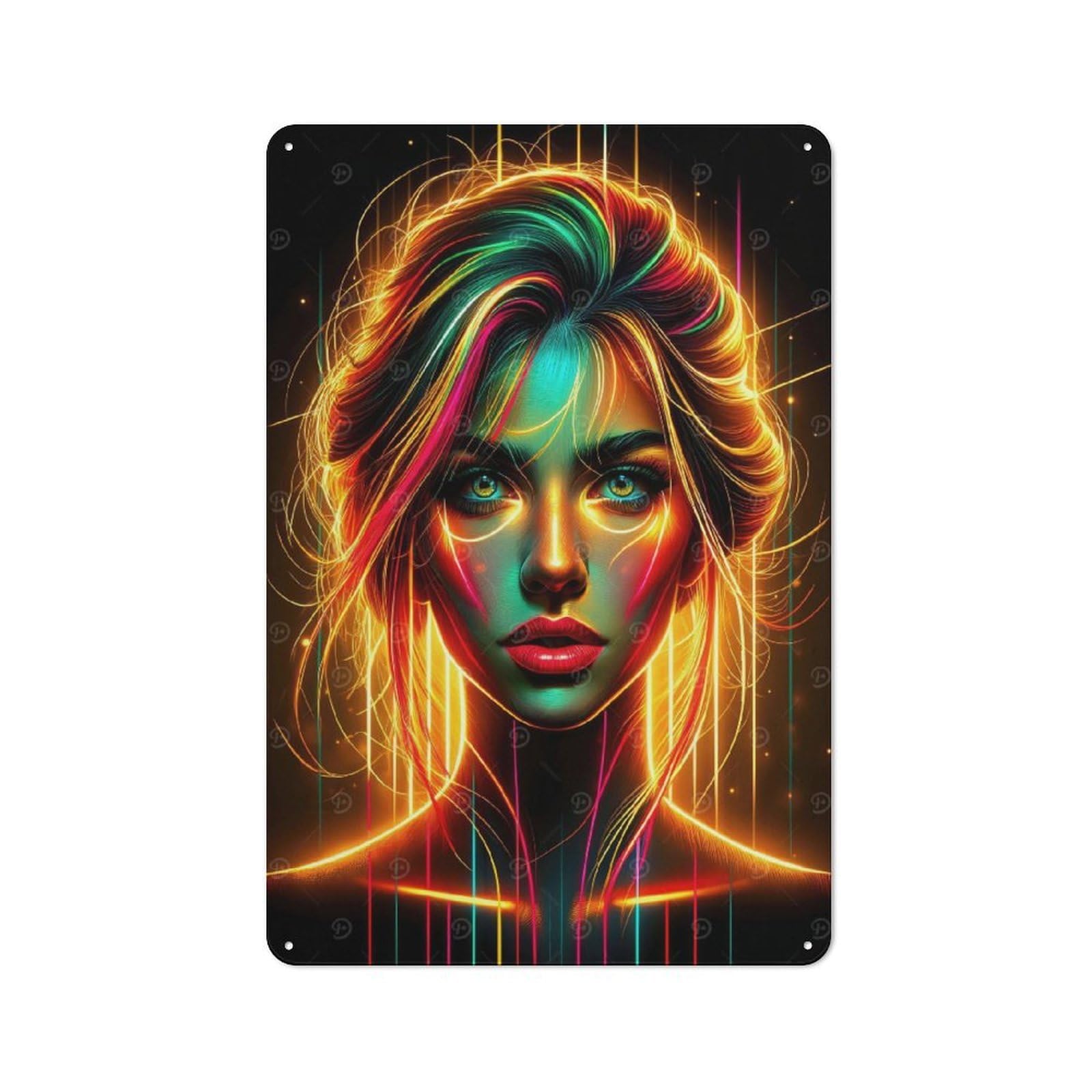 Neon Lights Portrait Art Understated Metal Wall Decor 30x20cm, Office Metal Sign for Office, Study, Studio Or Hallway