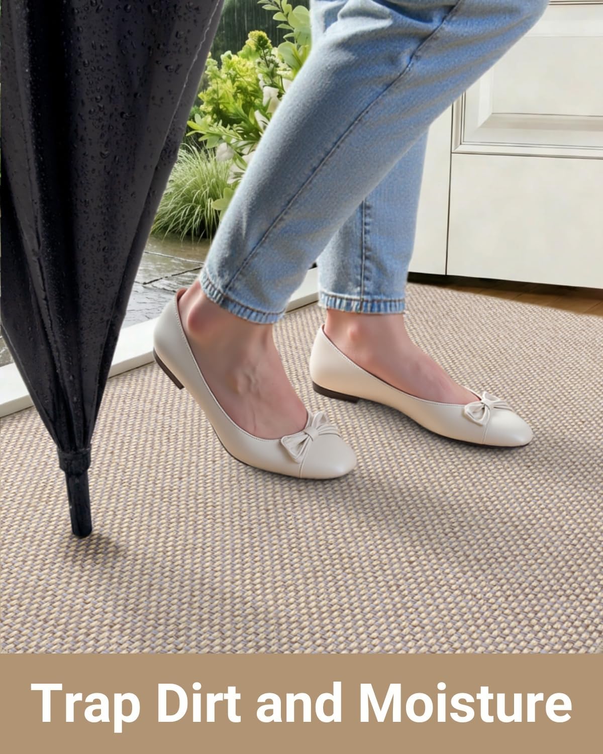 HearthCraft Ultra Thin Indoor Door Mat 24" x 36", Non Slip Entryway Rug, Low Profile Front Door Mat with Rubber Backing, Durable Inside Doormat for Entry, Patio, Porch, Beige