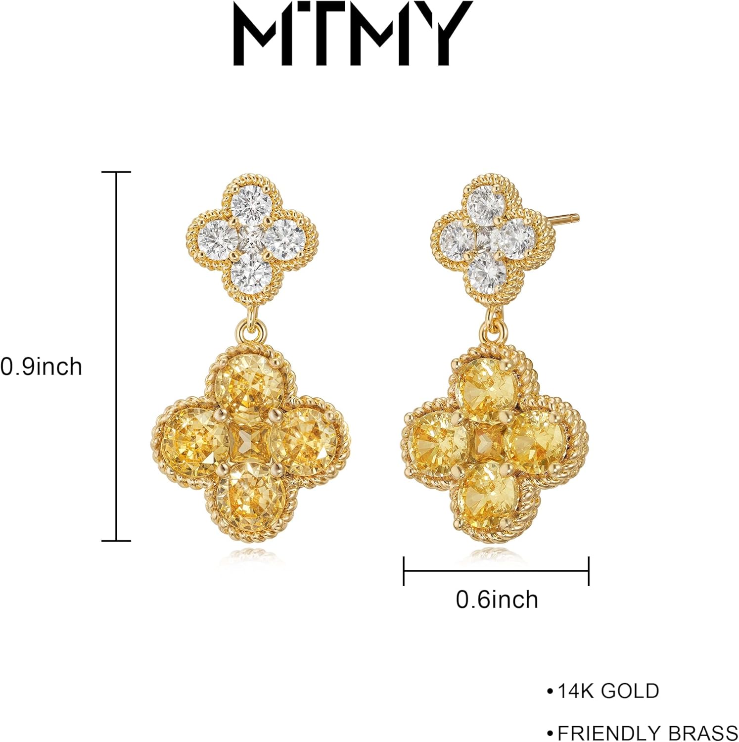 MTMY Dangle Earrings for Women 14K Gold Plated Four Leaf Clover Dangling Drop Birthstone Stud Earrings Trendy Flower Birthstone Jewelry Birthday Gifts - Image 6