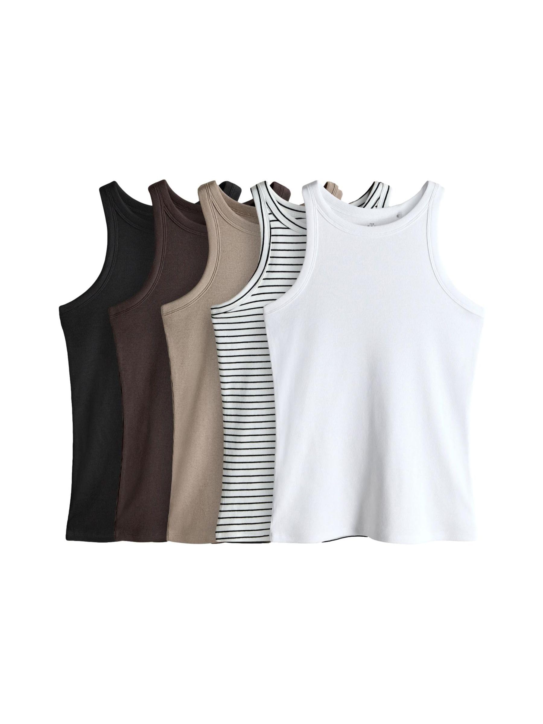 THE SET Mujeres Pack de 5 Camisetas sin Mangas con canalé y Espalda de Nadador