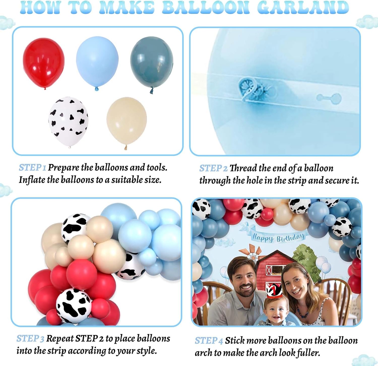 Farm 1st Party Decorations Boy, 1st Birthday Decorations Boy, Blue Barn Animal First Birthday Decorations, Balloon Photo Highchair Banner Cake Topper Box Cutout Crown Poster, 160 PCs