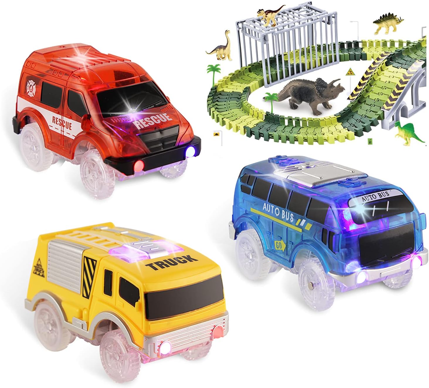 Save Unicorn Toy Vehicles Track Cars Only, Flex Track Race Cars Replacement Glow in The Dark, Battery Operated Snap N Glow Ttrax Cars for Track Accessories, Compatible with Tracks for Kids (3pack)