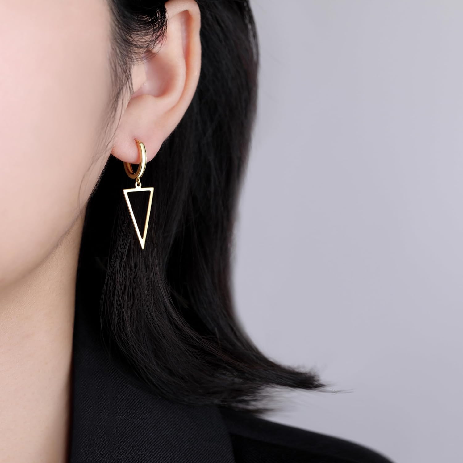SLUYNZ 925 Sterling Silver Triangle Dangle Earrings for Women Teens Simple Geometric Dangle Earrings Minimalist Hoop Earrings Drop
