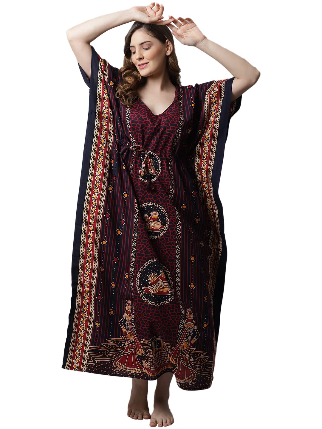 Secret Wish Maroon Printed Cotton Kaftan Nighty - Review, Price and Buying Guide