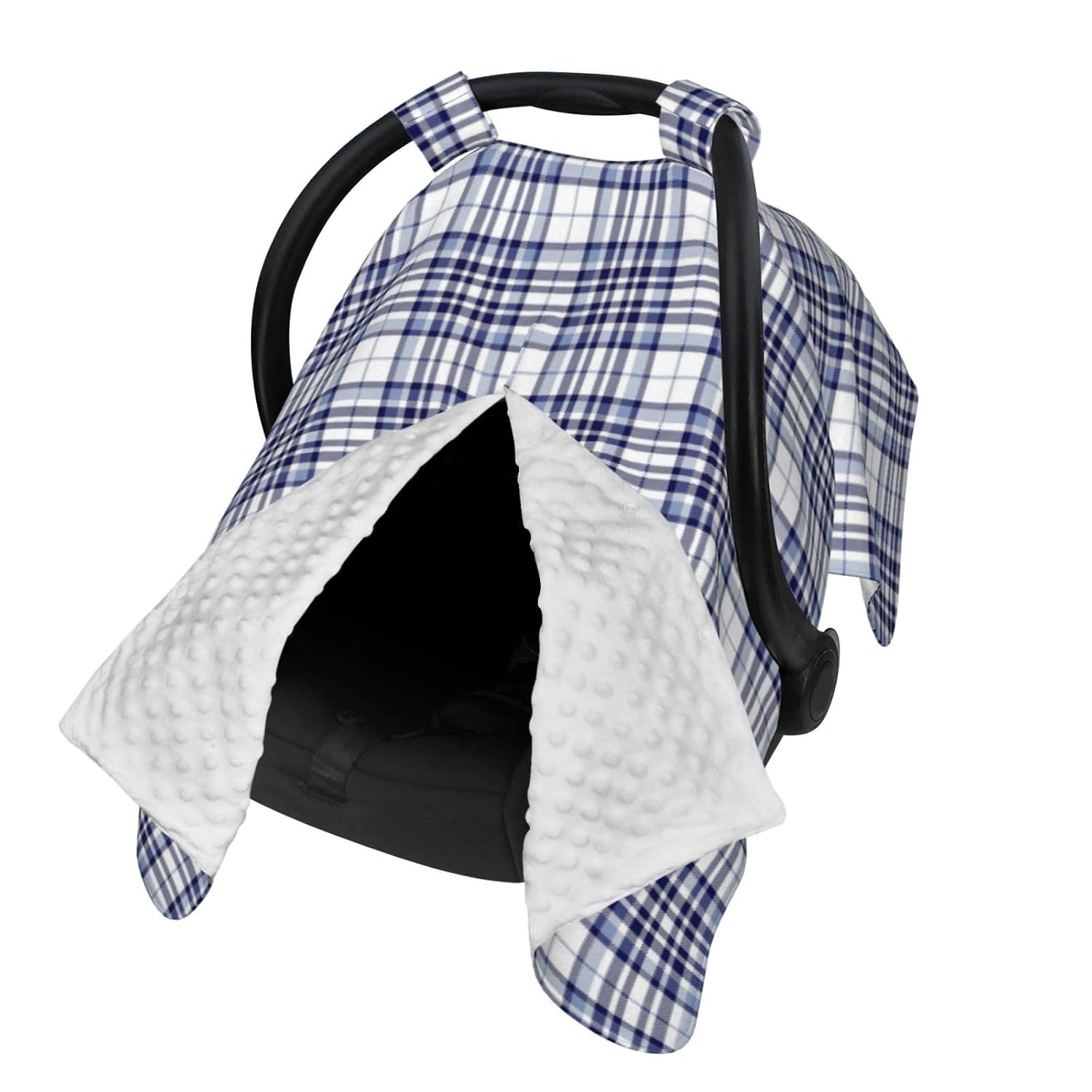 Blue White Tartan Plaid Baby Car Seat Cover & Breastfeeding Nursing Cover - Breathable Stretch Fabric Multi-Use Nursing Cover for Breastfeeding