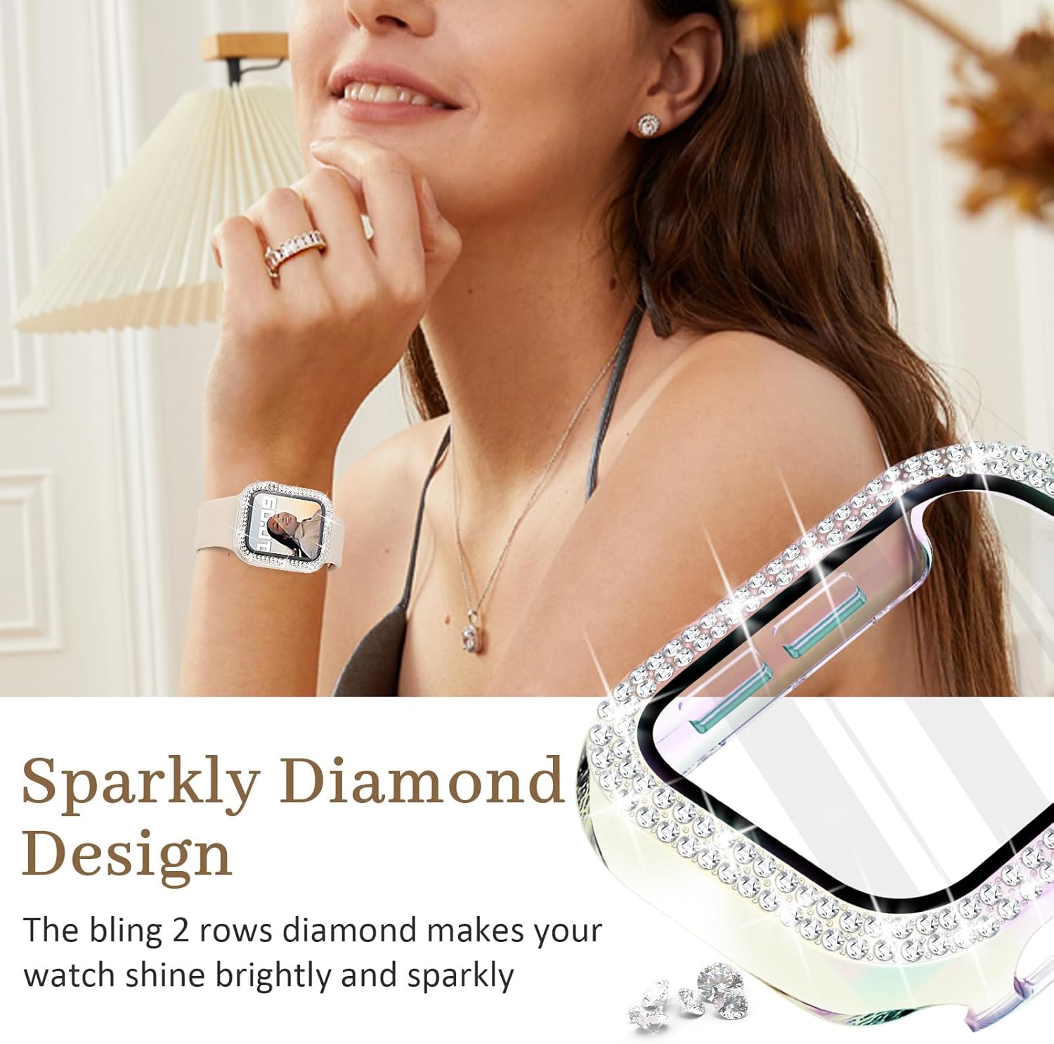 Bling Watch Case with HD Screen Protector Women Compatible with Apple Watch 44mm Diamond Protective PC Face Cover Frame Protector for iWatch Series 6/5/4/SE/SE2/SE3 Rainbow 1pcs-Rainbow 44 mm (Series 6/5/4/SE)