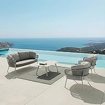BRISHI Outdoor Sofa Set || Balcony Sofa || Patio Furniture Sets | Conversation Sets | Braid & Rope Garden Seater Sofa Set and Center Table (5 Seater White-Grey)