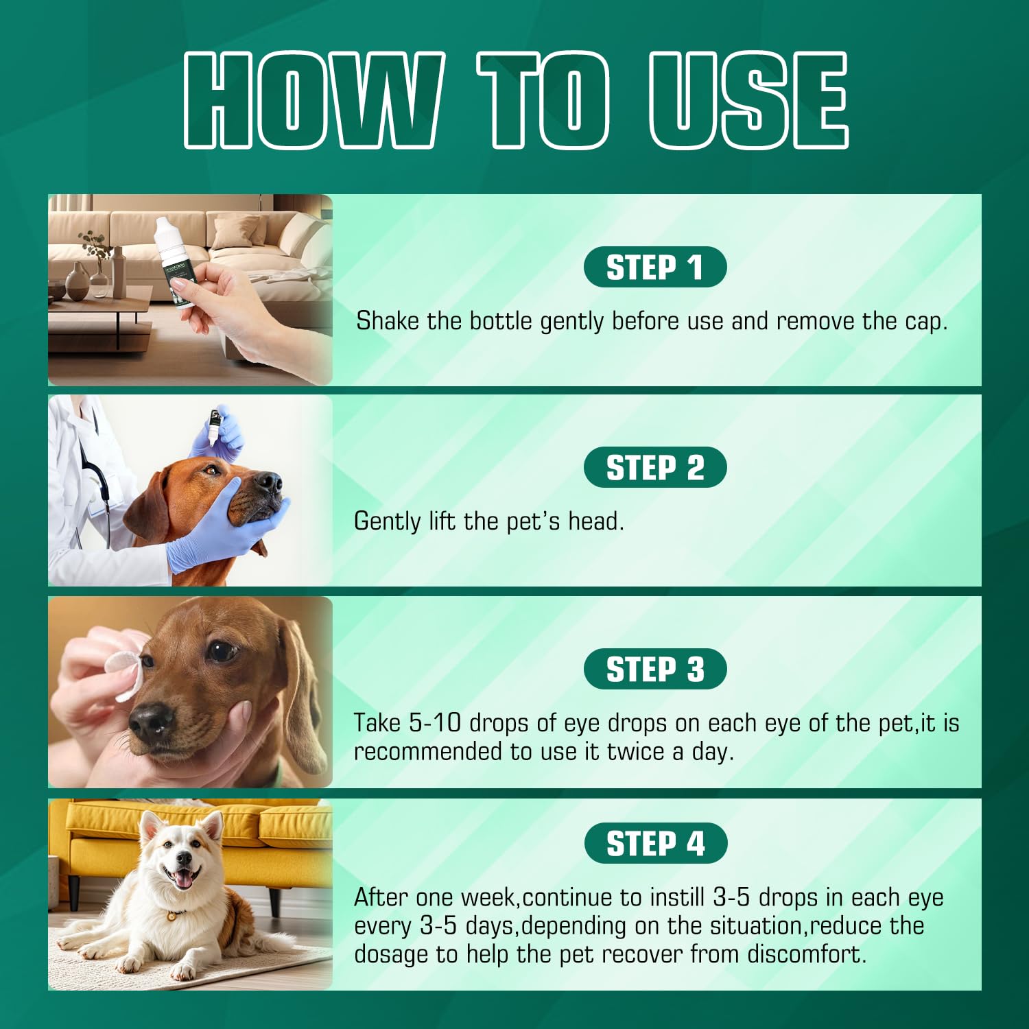2PCSCataract Drops for Dogs - Pet Dog Eye Drops for Relieving Eye Itching and Clean Tear Stains - Removing Eye Stains - Improving Clarity - All Natural Pet Eye Health Care (Green) — Amazon image 6