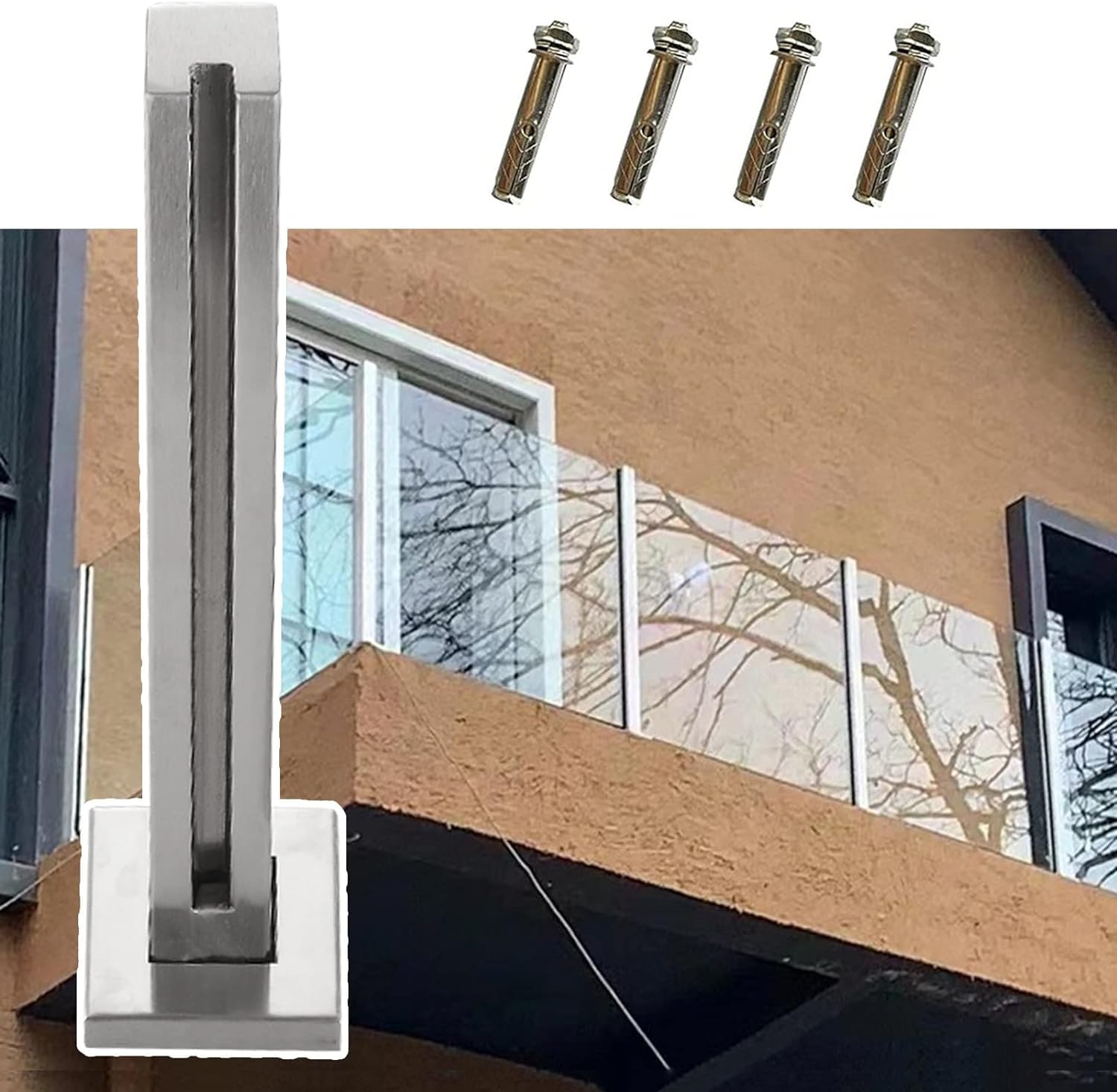 Poteau de balustrade en verre inox 85cm carré pour fixation de clôture d'angle