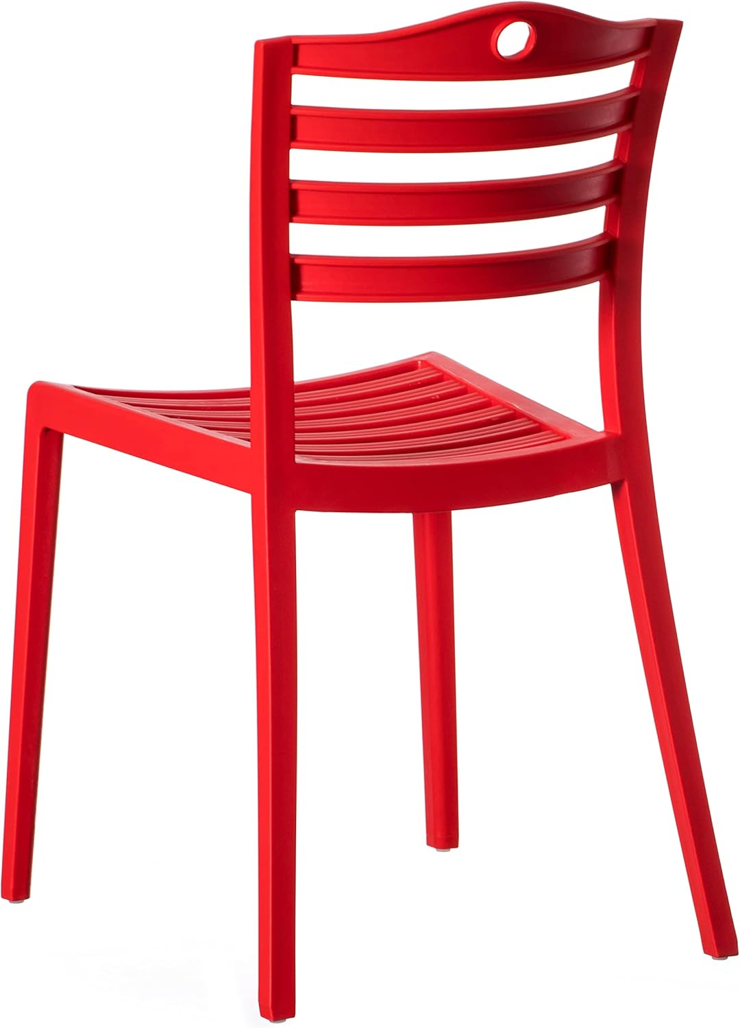 Fabulaxe Stackable Modern Plastic Indoor and Outdoor Dining Chair with Ladderback Design for All Weather Use, Red