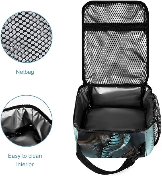 Cool Dragon Backpack Set 3 Piece, Durable Backpack Insulated Lunch Bag Portable Pencil Case for Men Women